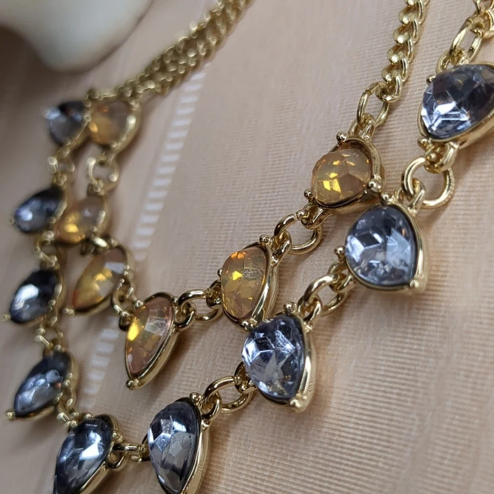 3/$15 Vintage Layered Necklace Peach Opal & Periwinkle Blue Faceted Crystals